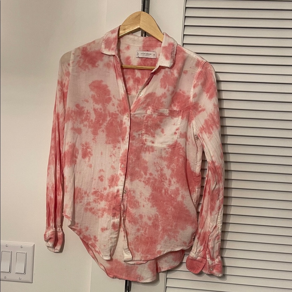 Lucky Brand Pink and White Tie-Dye Shirt